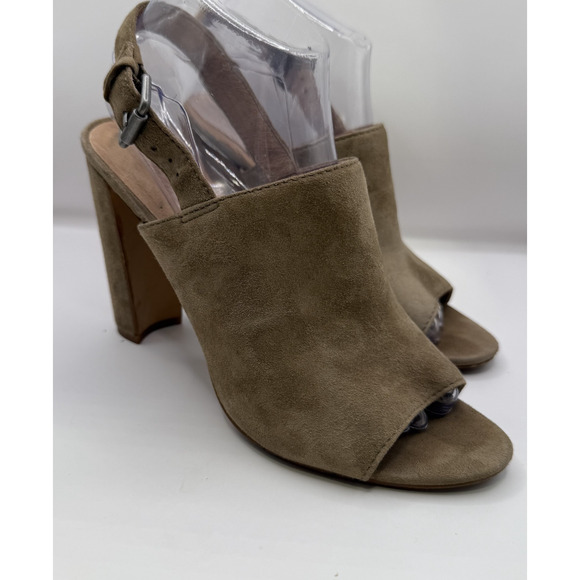 Madewell Suede Peep Toe Slingback Block Heel Sandals Womens Sz 8 Taupe - Picture 2 of 12